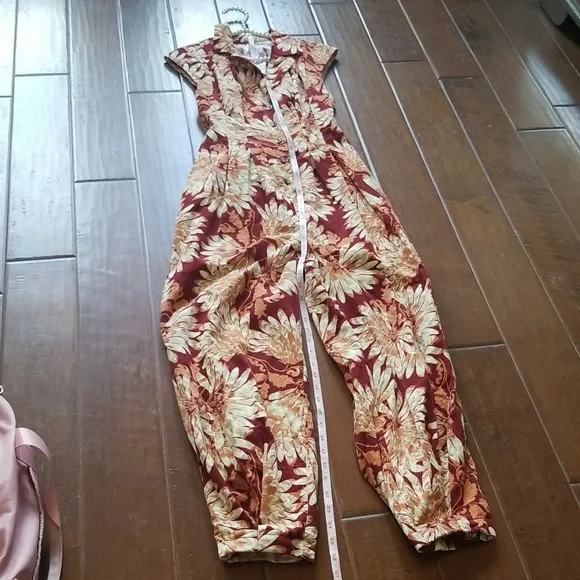 Free People Shasta Print Corduroy Shortsleeve Jumpsuit Floral Back Out Cutout - Picture 15 of 17